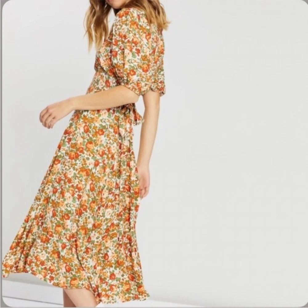 Faithfull the Brand‎ Anthropologie Delia Midi Dress in Floral Le Rose Apricot 6